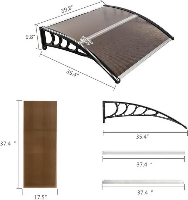 Alt view image 5 of 7 - TakeIt Door Window Awnings Canopy Exterior Front Door Eaves Sun Rain Protection Cover 39.38" x 37.8" x 9.8"