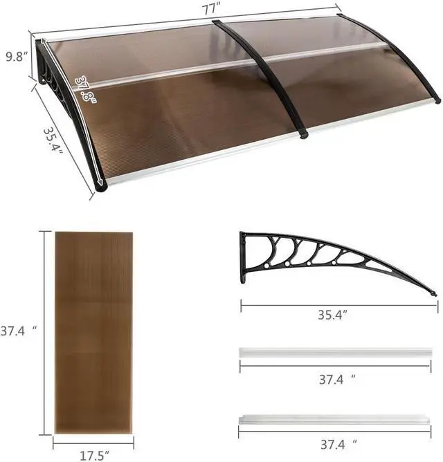 Alt view image 6 of 7 - TakeIt Door Window Awnings Canopy Exterior Front Door Eaves Sun Rain Protection Cover 77" x 37.8" x 9.8"