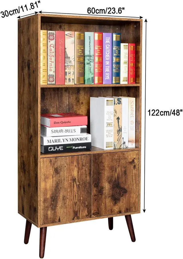 Alt view image 5 of 7 - TakeIt Bookcase, 2-Tier Vintage Bookshelf with Doors, Storage Cabinet for Books, Photos, Decorations, in Living Room, Office, Library
