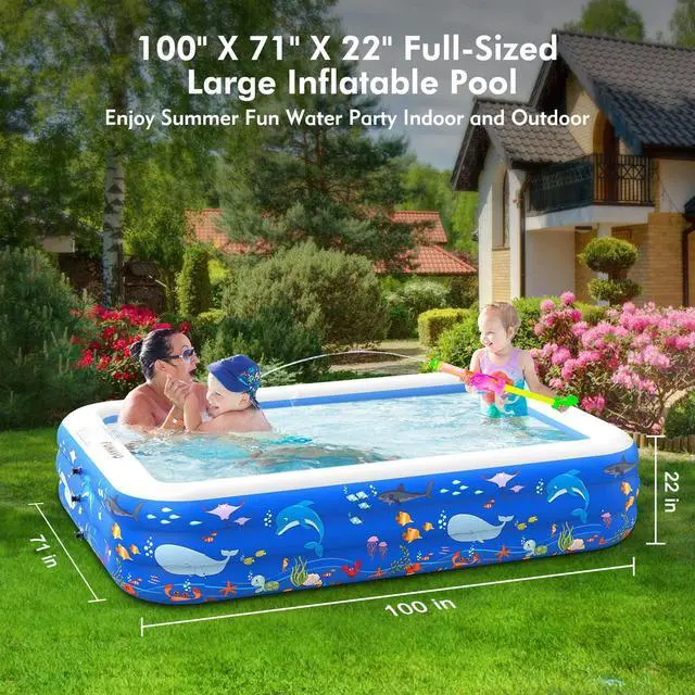 Alt view image 3 of 7 - TakeIt Inflatable Swimming Pools, Inflatable Pool for Kids, Kiddie, Toddler, Adults, 100" X 71" X 22" Family Full-Sized Swimming Pool, Lounge Pool for Outdoor, Backyard, Garden, Indoor, Lounge