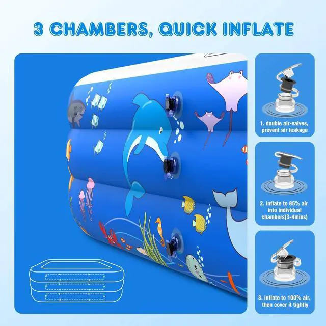 Alt view image 6 of 7 - TakeIt Inflatable Swimming Pools, Inflatable Pool for Kids, Kiddie, Toddler, Adults, 100" X 71" X 22" Family Full-Sized Swimming Pool, Lounge Pool for Outdoor, Backyard, Garden, Indoor, Lounge