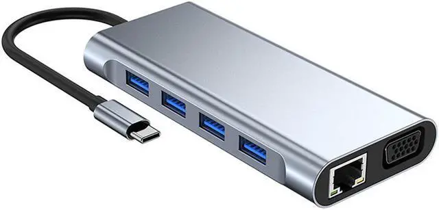 Alt view image 4 of 7 - TakeIt USB C Hub 11 in 1 Adapter Docking Station with 4K HDMI VGA USB3.0 USB2.0 100W PD Charger Audio 3.5mm SD TF Card Reader RJ45 for Type-C Laptop Phone