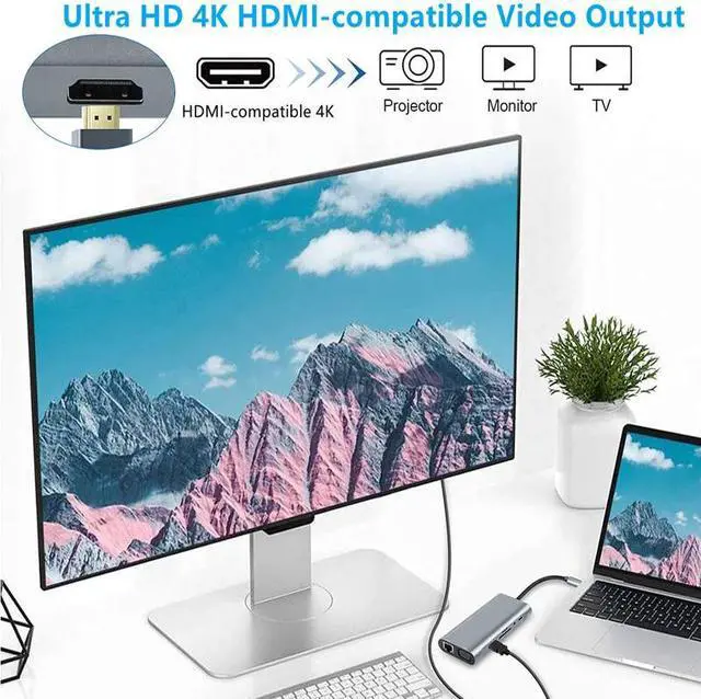 Alt view image 7 of 7 - TakeIt USB C Hub 11 in 1 Adapter Docking Station with 4K HDMI VGA USB3.0 USB2.0 100W PD Charger Audio 3.5mm SD TF Card Reader RJ45 for Type-C Laptop Phone