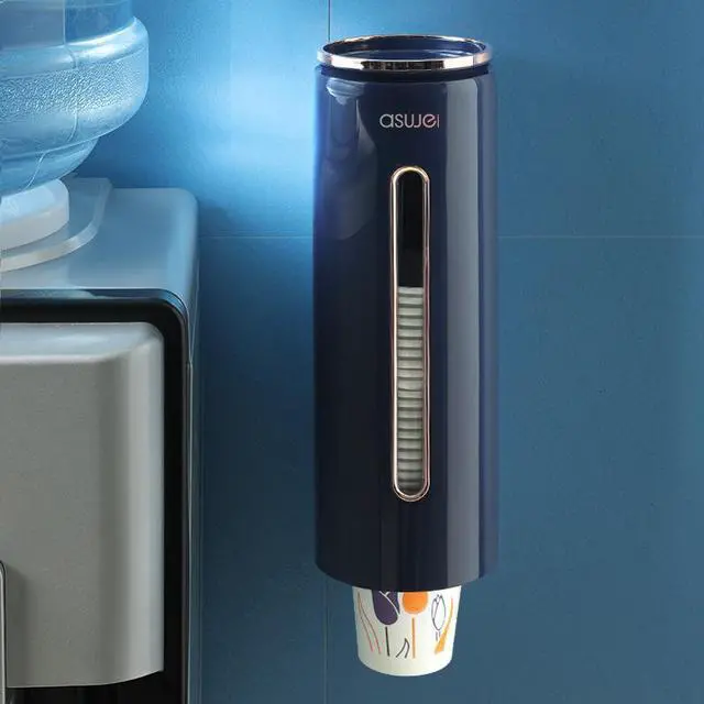 Alt view image 2 of 6 - TakeIt Cups Dispenser Wall Mount Pull Type Paper Cup Holder Cup Dropper for Disposable Small Cups for Home Office Kitchen Dark Blue
