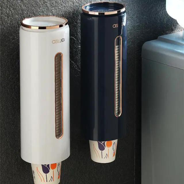 Alt view image 6 of 6 - TakeIt Cups Dispenser Wall Mount Pull Type Paper Cup Holder Cup Dropper for Disposable Small Cups for Home Office Kitchen Dark Blue