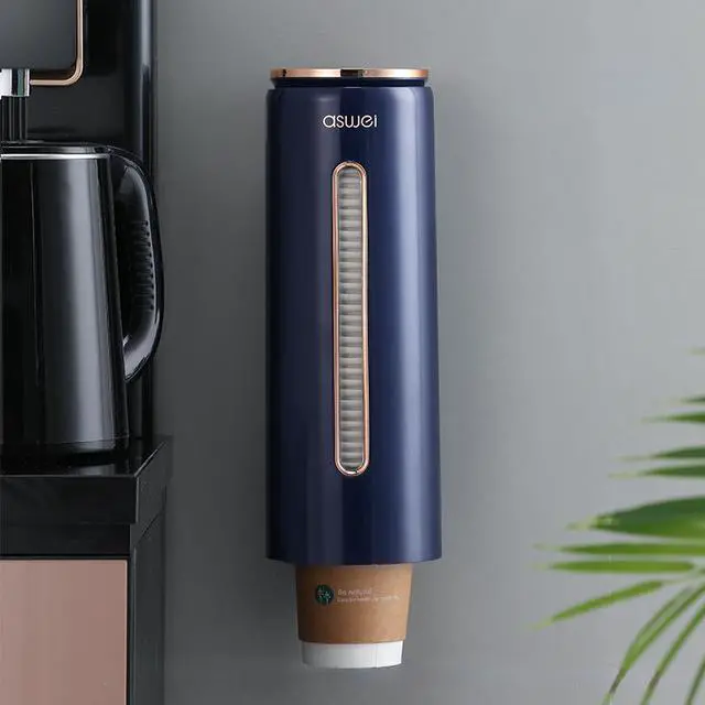 Alt view image 3 of 6 - TakeIt Cups Dispenser Wall Mount Pull Type Paper Cup Holder Cup Dropper for Disposable Small Cups for Home Office Kitchen Dark Blue