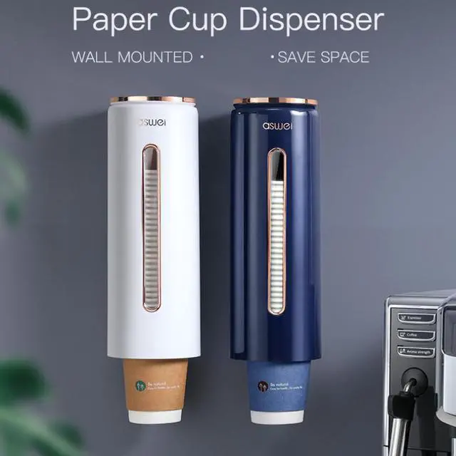 Alt view image 5 of 6 - TakeIt Cups Dispenser Wall Mount Pull Type Paper Cup Holder Cup Dropper for Disposable Small Cups for Home Office Kitchen Dark Blue