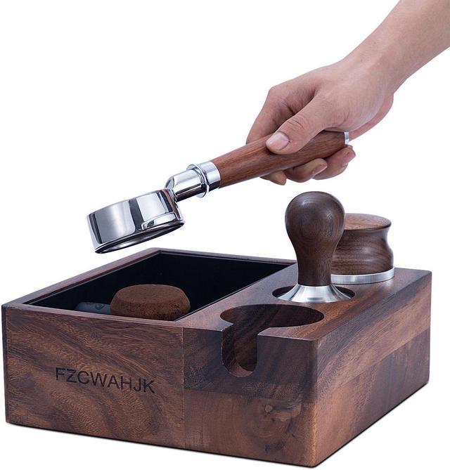 58mm Espresso Knock Box and Tamping Station,Coffee Machine Accessories  Wooden Tool Storage Boxs for Tamper,Distributor and Portafilter 