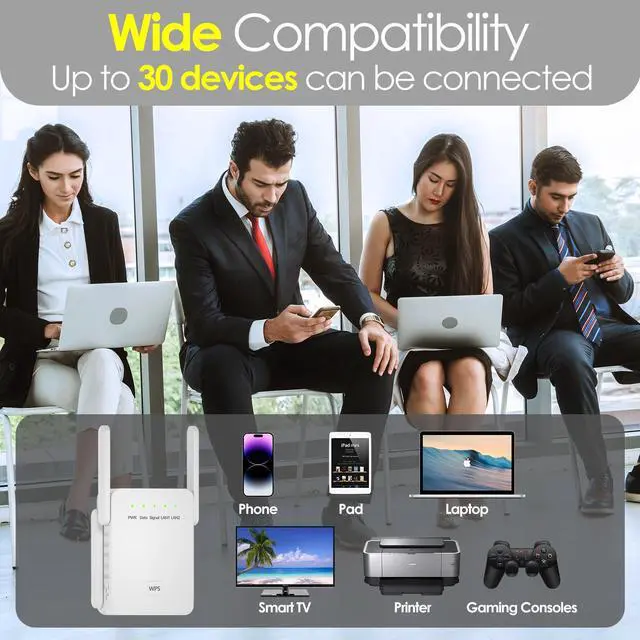 Alt view image 3 of 7 - WiFi Range Extender AC1200 Dual Band 2.4/5GHz WiFi Repeater,Covers Up to 1500 sq.ft & 30 Devices,WiFi Amplifier/ Access Point/Media Bridge/Router,1200Mbps Internet Booster,WPS Easy Set Up,Wall Plug