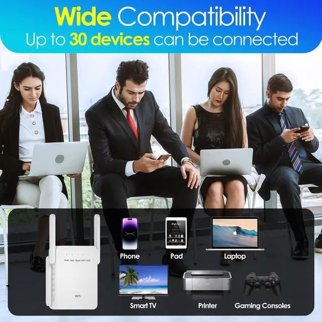 Alt view image 3 of 7 - WiFi Extender 2.4GHz Internet Signal Booster for Home&Office,Covers up to 3000 sq.ft and 30 Devices,Wireless Internet Repeater and Signal Amplifier, 3 in 1 Mode,1-Tap Setup, Supports Ethernet Port