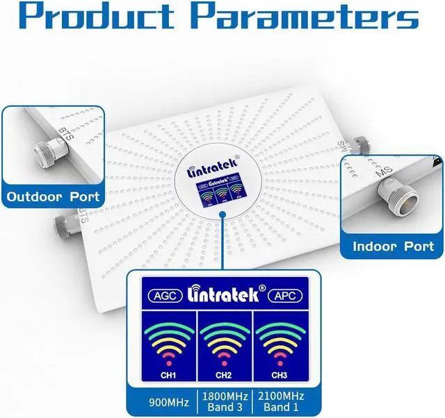 Alt view image 3 of 7 - Lintratek 2G 3G 4G  Band 1/3/8 Cell Phone Signal Booster Tri-Band 900/1800/2100MHz Cellular Signal Amplifier Repeater for Home Office AGC Function