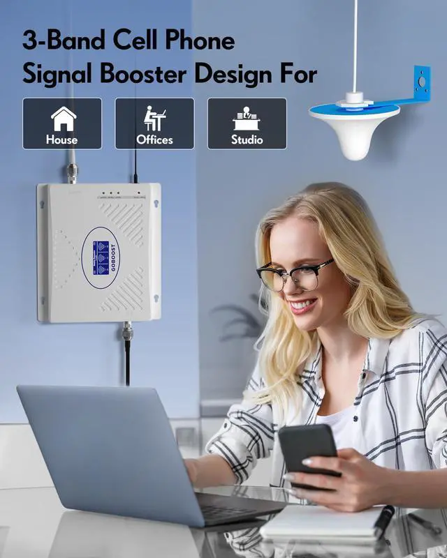 Alt view image 3 of 7 - Cell Phone Signal Booster, Band 2/4/5 Cell Phone Signal Booster Boost 3G 4G LTE Voice & Data for Rogers, Fido, Telus, Bell Up to 460 (5,000 sq. ft.) ISED Approved