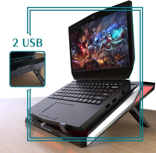 Alt view image 7 of 7 - IETS GT300 Double Blower Laptop Cooling Pad for 14-17 Inch Gaming Laptop, Cooler Pad with Dust Filter, Flexible Rubber Ring, Colorful Lights,Adjustable Mount Stand,Third Gear Speed
