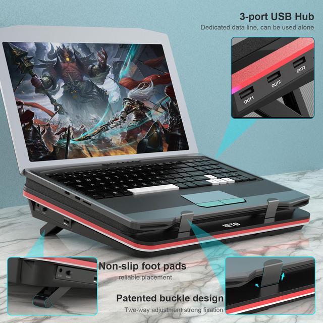 Alt view image 7 of 7 - IETS GT500 Powerful Turbo-Fan (5000 RPM) Laptop Cooling Pad with Infinitely Variable Speed,Seal Foam for Rapid Cooling Gaming Laptop,13-17.3inch Laptop Cooler with 3-Port USB Hub