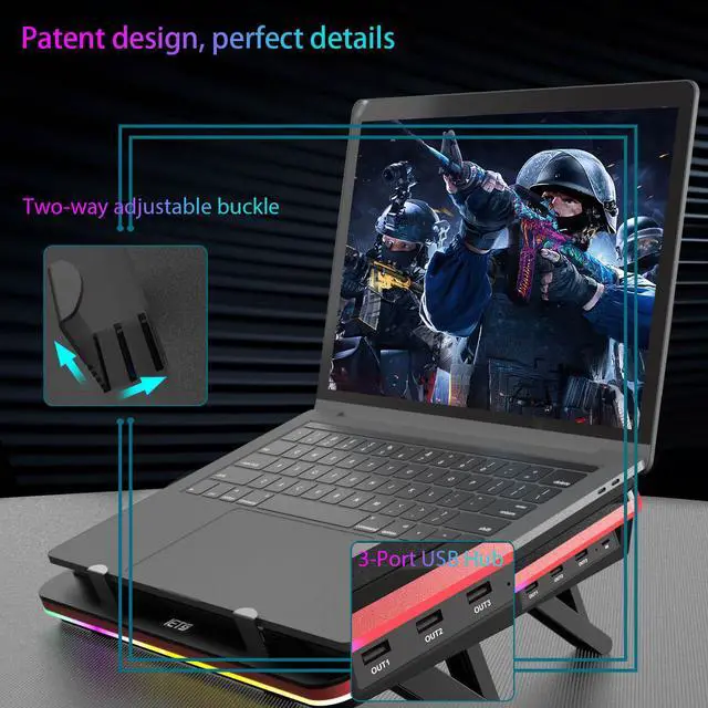 Alt view image 6 of 7 - IETS GT500 Powerful Turbo-Fan (5000 RPM) RGB Laptop Cooling Pad with Infinitely Variable Speed,Seal Foam for Rapid Cooling Gaming Laptop,13-17.3inch Laptop Cooler with 3-Port USB Hub
