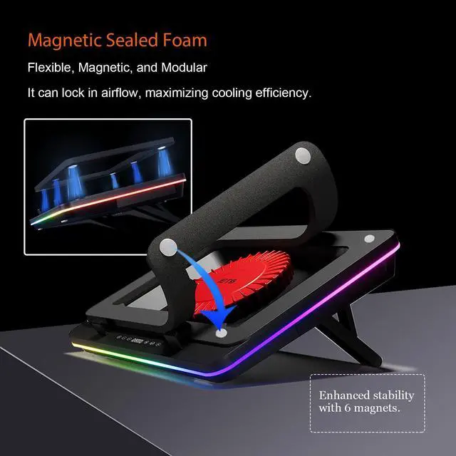 Alt view image 3 of 7 - IETS GT600 RGB Laptop Cooling Pad Equipped with Gigantic Turbo-Fan(5.5inch Diameter),Sealed Foam for Rapid Cooling Gaming Laptop,14.1-19.3 inch Laptop Cooler with 3-Port USB Hub,Dust Filter