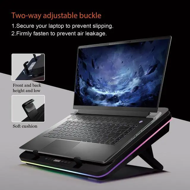 Alt view image 5 of 7 - IETS GT600 RGB Laptop Cooling Pad Equipped with Gigantic Turbo-Fan(5.5inch Diameter),Sealed Foam for Rapid Cooling Gaming Laptop,14.1-19.3 inch Laptop Cooler with 3-Port USB Hub,Dust Filter