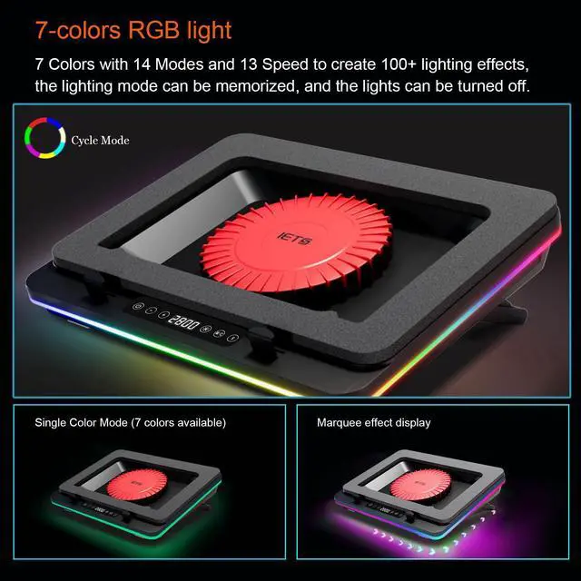 Alt view image 4 of 7 - IETS GT600 RGB Laptop Cooling Pad Equipped with Gigantic Turbo-Fan(5.5inch Diameter),Sealed Foam for Rapid Cooling Gaming Laptop,14.1-19.3 inch Laptop Cooler with 3-Port USB Hub,Dust Filter