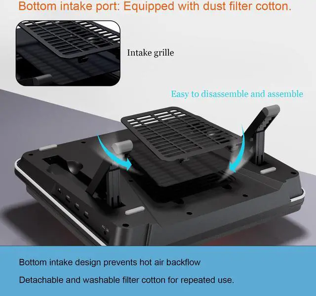 Alt view image 7 of 7 - IETS GT600  Laptop Cooling Pad Equipped with Gigantic Turbo-Fan(5.5inch Diameter),Sealed Foam for Rapid Cooling Gaming Laptop,14.1-19.3 inch Laptop Cooler with 3-Port USB Hub,Dust Filter GT600V1