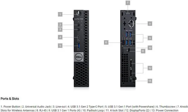 Alt view image 3 of 6 - Dell Optiplex 7060 Micro Form Factor Desktop, Intel 6-Core i7 8700T 2.4Ghz, 8 GB DDR4, 256GB NVMe M.2 SSD, USB Type C, Windows 10 Pro
