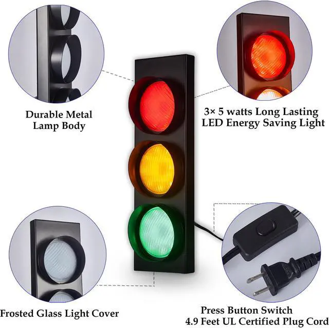 Alt view image 2 of 6 - PANLAVIE Traffic Light Wall Lamp Remote Control Retro Kids Bedroom Stop Light, Plug in Industrial LED Wall Sconce, 18.5 Vintage Fun Signal Light for Home Office Bar Garage Car Room Decor Christmas