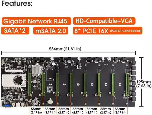 Alt view image 2 of 7 - GPU Miner Mining rig Machine System for Mining ETH Ethereum,8 GPU Miner Including 55mm Slots Distance Motherboard, CPU, SSD, RAM,PSU, Case with 4 Cooling Fans(Without GPU)