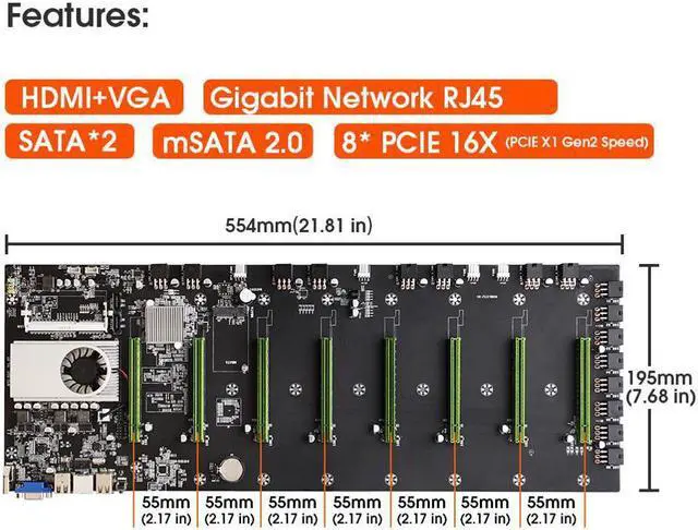 Alt view image 2 of 7 - BTC-D37 Mining Motherboard CPU Set 8 Video Card Slot Support DDR3 Memory Integrated VGA Low Power Consumption Exquisite Better than x99