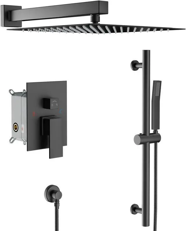 Main image of Square 2-Spray Patterns 12-Inch Wall Mounted Dual Shower Head in Matte Black
