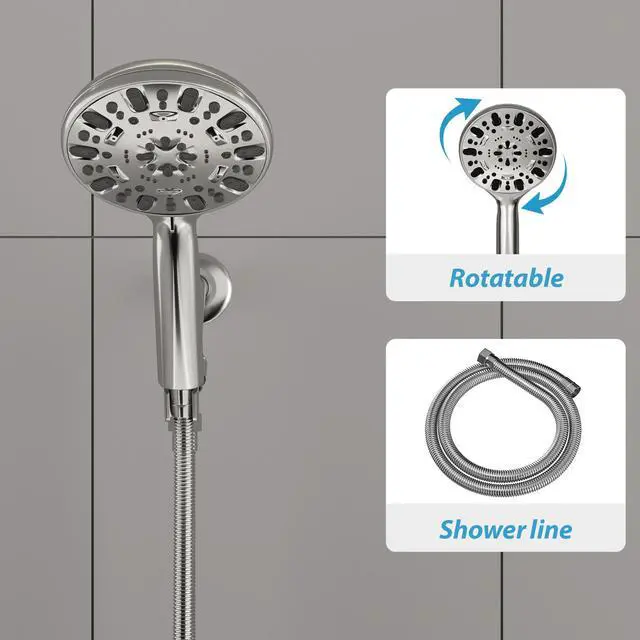 Alt view image 4 of 7 - Lordear High Pressure Handheld Shower Head, 7 Spray Settings Shower Head with Handheld in Chrome