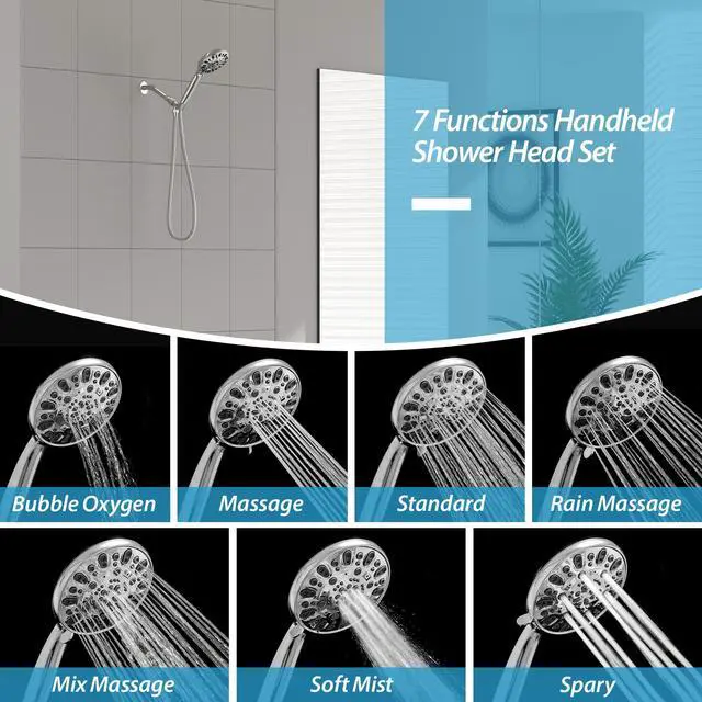 Alt view image 5 of 7 - Lordear High Pressure Handheld Shower Head, 7 Spray Settings Shower Head with Handheld in Chrome