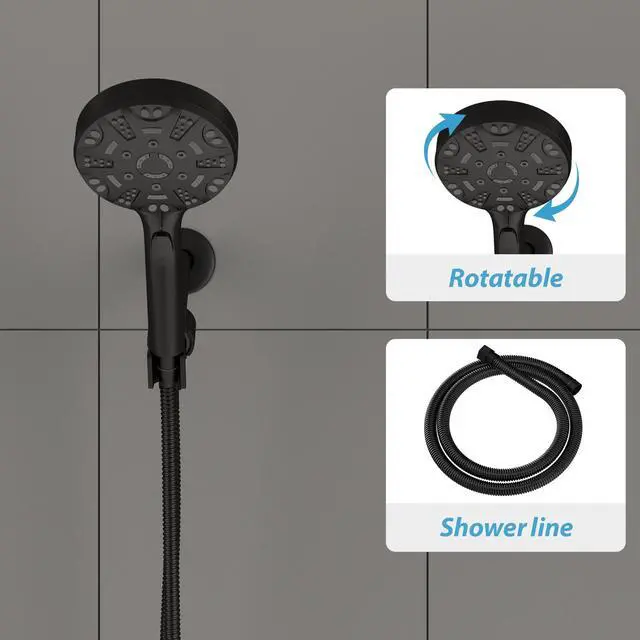 Alt view image 5 of 7 - Lordear Shower Faucet Set 8-Setting Handheld Shower Head Set With Pause Switch Matte Black