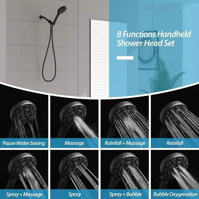 Alt view image 3 of 7 - Lordear Shower Faucet Set 8-Setting Handheld Shower Head Set With Pause Switch Matte Black