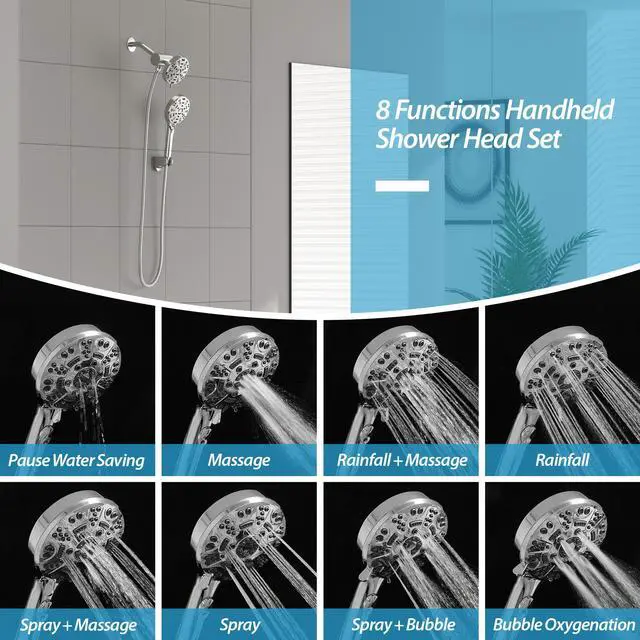 Alt view image 5 of 7 - Lordear 8-setting Shower Head with Handheld Shower System (with Pause Switch) Chrome