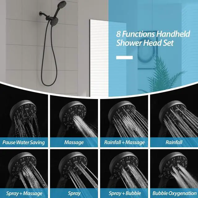 Alt view image 3 of 7 - Lordear 8-Mode Rainfall Showerhead and Handheld Shower In Matte Black