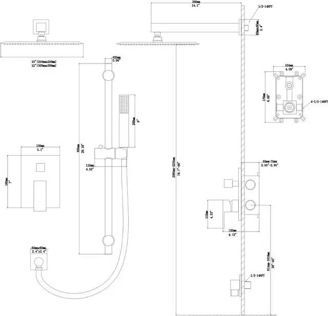 Alt view image 7 of 7 - Square 2-Spray Patterns 10-Inch Wall Mounted Dual Shower Head in Brushed Nickel