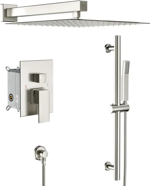 Main image of Square 2-Spray Patterns 10-Inch Wall Mounted Dual Shower Head in Brushed Nickel