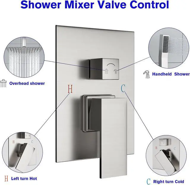 Alt view image 6 of 7 - Square 2-Spray Patterns 10-Inch Wall Mounted Dual Shower Head in Brushed Nickel