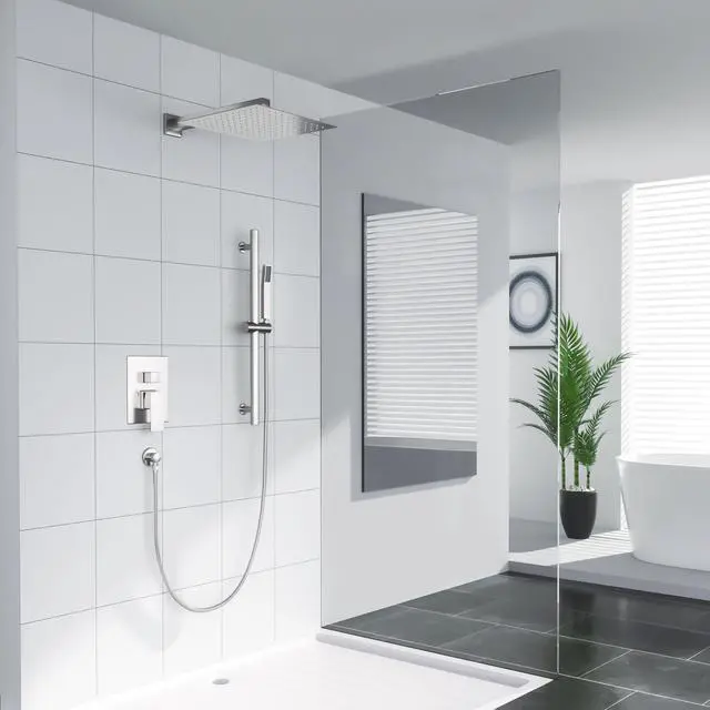 Alt view image 3 of 7 - Square 2-Spray Patterns 10-Inch Wall Mounted Dual Shower Head in Brushed Nickel