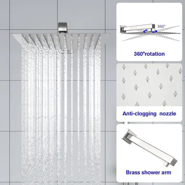 Alt view image 5 of 7 - Square 2-Spray Patterns 10-Inch Wall Mounted Dual Shower Head in Brushed Nickel