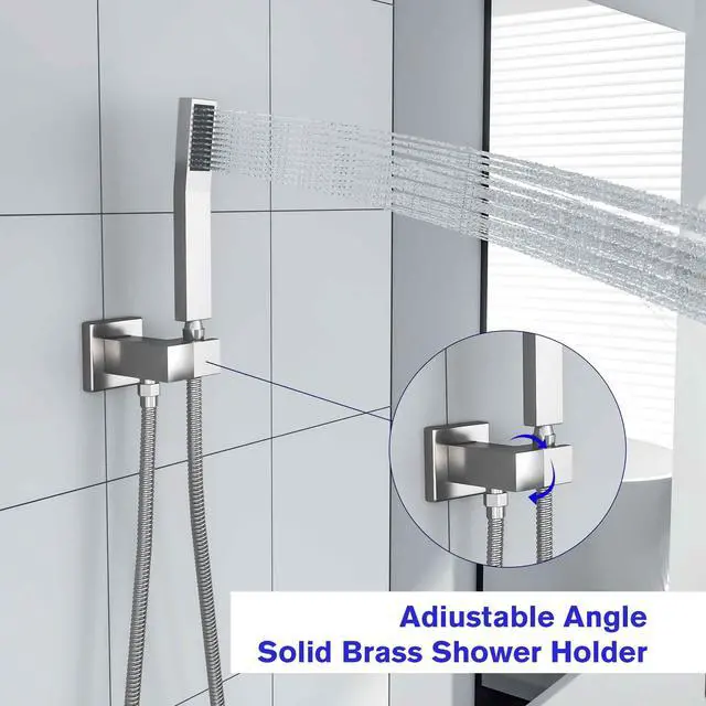 Alt view image 5 of 7 - 3-Spray Shower System With Square Wall Mounted Adjustable Shower Head And Handheld Shower,  Brushed Nickel