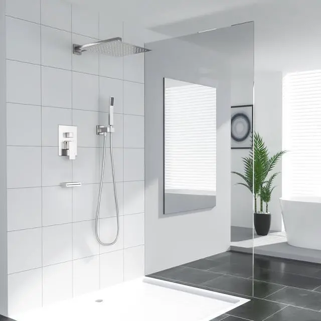 Alt view image 2 of 7 - 3-Spray Shower System With Square Wall Mounted Adjustable Shower Head And Handheld Shower,  Brushed Nickel