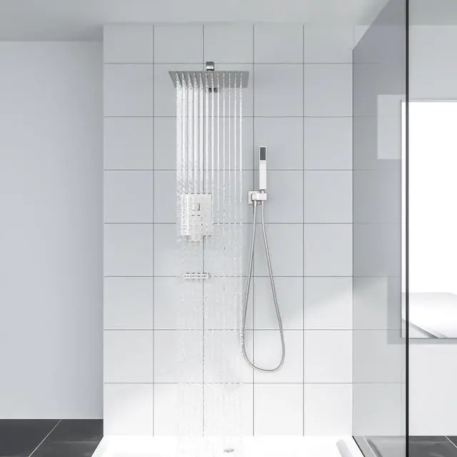Alt view image 3 of 7 - 3-Spray Shower System With Square Wall Mounted Adjustable Shower Head And Handheld Shower,  Brushed Nickel