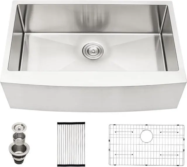 Main image of 33"(L) x 20.75"(W) x 10"(H) 16 Guage SUS 304 Stainless Steel Kitchen Farmhouse Sink Undermount Single Bowl Apron Front Sink, Brushed Finish