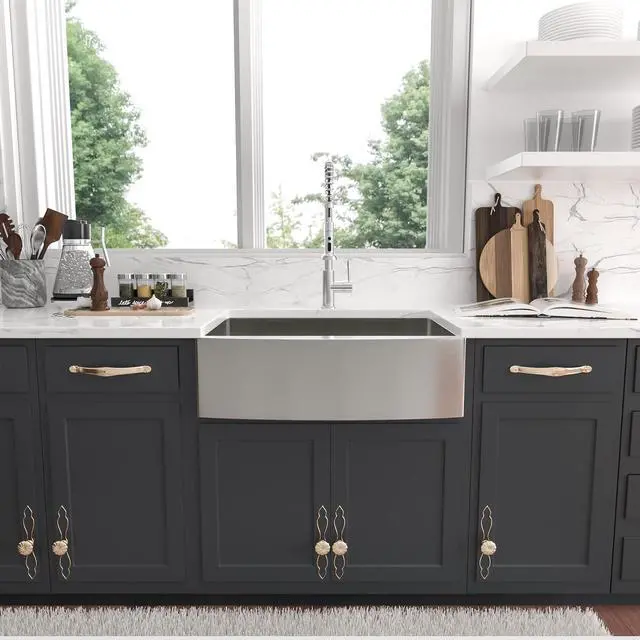 Alt view image 3 of 5 - 33"(L) x 20.75"(W) x 10"(H) 16 Guage SUS 304 Stainless Steel Kitchen Farmhouse Sink Undermount Single Bowl Apron Front Sink, Brushed Finish