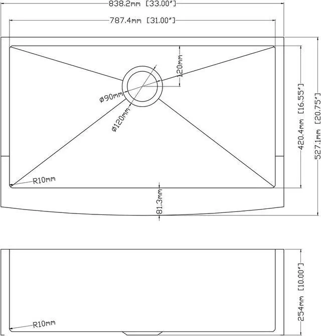 Alt view image 5 of 5 - 33"(L) x 20.75"(W) x 10"(H) 16 Guage SUS 304 Stainless Steel Kitchen Farmhouse Sink Undermount Single Bowl Apron Front Sink, Brushed Finish