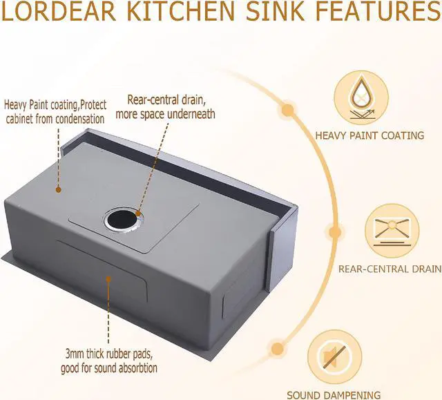 Alt view image 4 of 6 - 30"(L) x 21"(W) x 10"(H) Farmhouse Kitchen Sink  SUS 304 Stainless Steel Apron Front 16 Gauge Single Bowl Farm Sinks Undermount