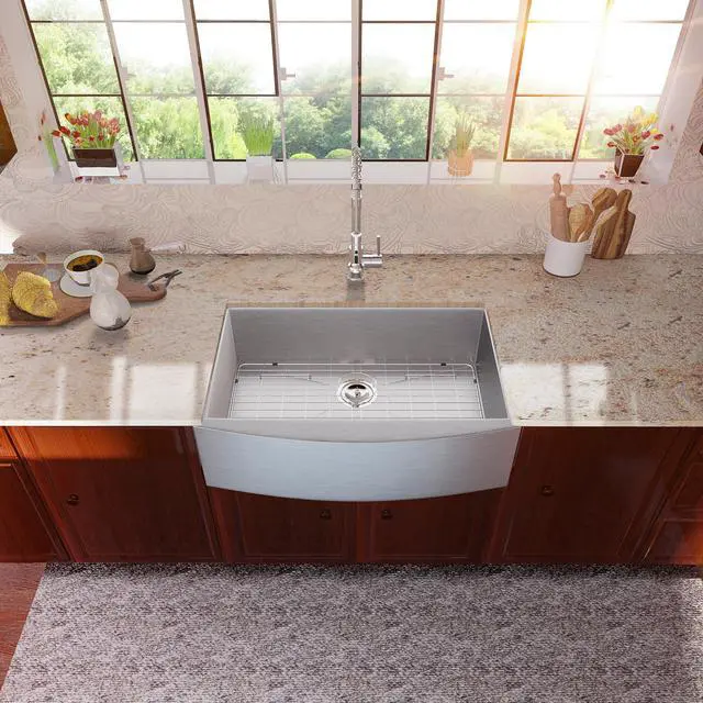 Alt view image 2 of 6 - 33"(L) x 20"(W) x 9"(H) Farmhouse Kitchen Sink SUS 304 Stainless Steel Apron Front 18 Gauge Undermount Single Bowl Large Farm Sinks