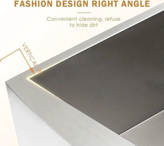 Alt view image 5 of 6 - 33"(L) x 20"(W) x 9"(H) Farmhouse Kitchen Sink SUS 304 Stainless Steel Apron Front 18 Gauge Undermount Single Bowl Large Farm Sinks