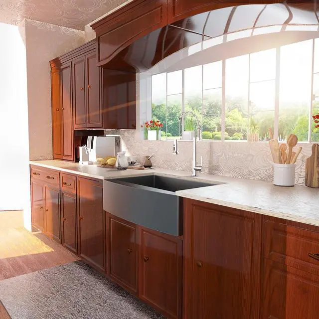 Alt view image 4 of 6 - 36"(L) x 21"(W) x 10"(H) Gunmetal Black Stainless Steel Farmhouse Kitchen Sink 16 Guage Apron Front Kitchen Sink Undermount Framhouse Sink