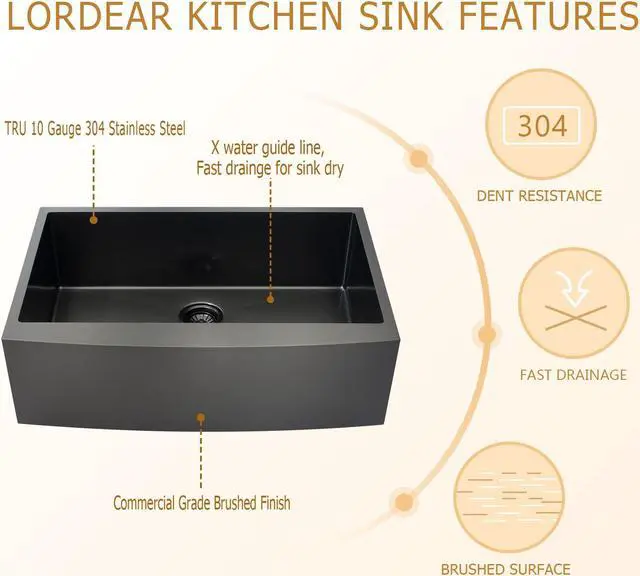 Alt view image 5 of 6 - 36"(L) x 21"(W) x 10"(H) Gunmetal Black Stainless Steel Farmhouse Kitchen Sink 16 Guage Apron Front Kitchen Sink Undermount Framhouse Sink